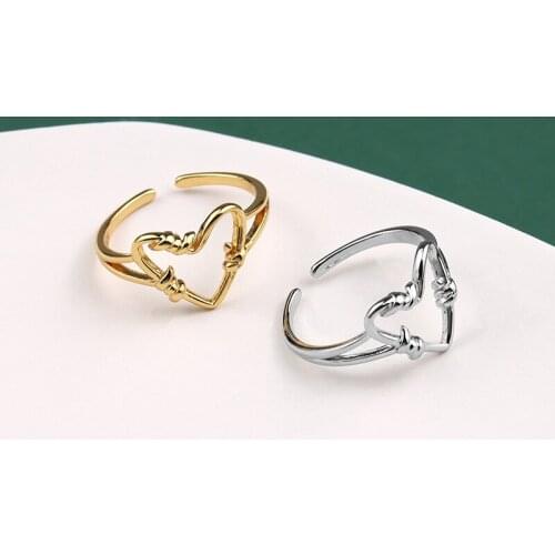 Original s925 sterling silver retro style love heart hollow open adjustment rings for women Party & Engagement DIY Jewelry Gifts