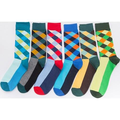 Autumn 1 pair Happy Rhombic Funny Cotton Socks Happy Skateboard Men Fashion Sock Antifriction Breathable Socks
