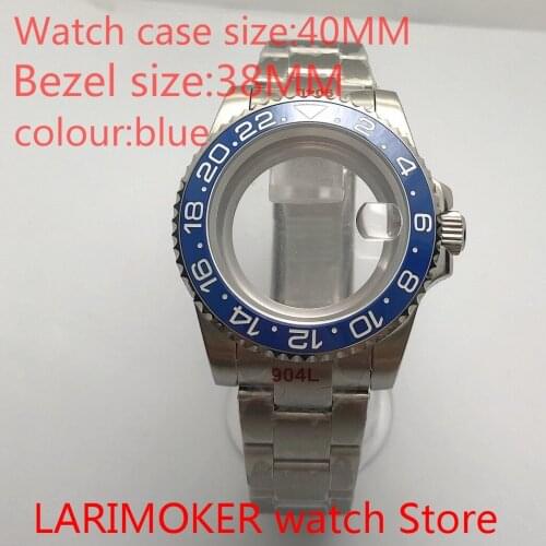 Suitable for NH35 NH36 Mingzhu 40mm sapphire glass 904L stainless steel case sealing bottom cover, with bezel blue