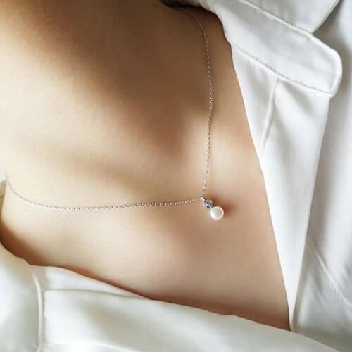 925 Sterling Silver Pendant & Necklace Natural Freshwater Pearl Jewelry For Women Crystal Stone Chain Choker Wedding Jewelry