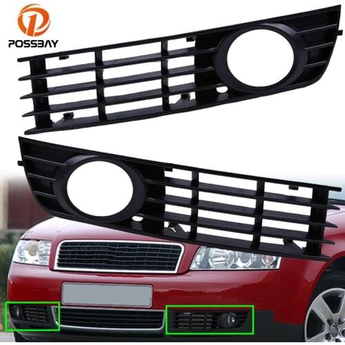 POSSBAY Front Lower Bumper Grilles Fog Lights Cover Fit for Audi A4 Sedan 1.8L L4 3.0L V6 2002 2003 2004 8H0807681 8H0807682