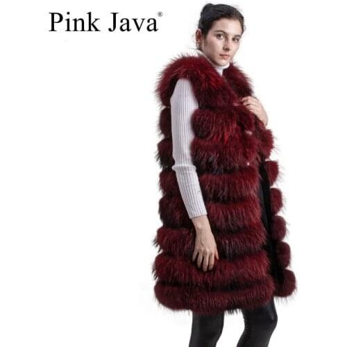 PINK JAVA QC1805 free shipping real raccoon fur vest long fur gilet womens winter coat fluffy wholesale