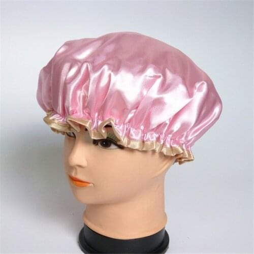 Resuable Lace Elastic Band Bath Hair Caps Waterproof Shower Cap Hat Bath Shower Bouffant Cap For Women Double Layered Shower Hat