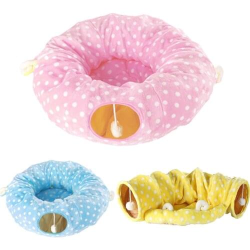 Collapsible Cat Sound Paper Tunnel Ball Toy Interactived Dog Ferret Rabbit Play Crinkle Tubes Plush Puzzle Toys Kitten Nest