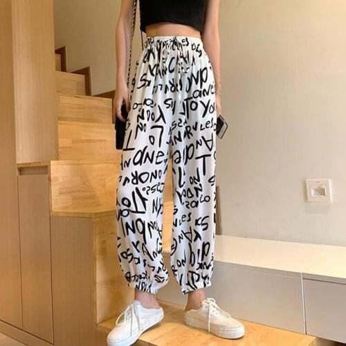 Sports Chiffon Casual Pants WomenS Summer New Letter Printing Harlan Elastic Waist Loose Feet