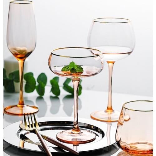 Amber Gold Rim Drinking Glasses Wine Glass Mug Champagne Glass Mug Cocktail Glass Whisky Glass Mugs Dessert Ice-cream Glass