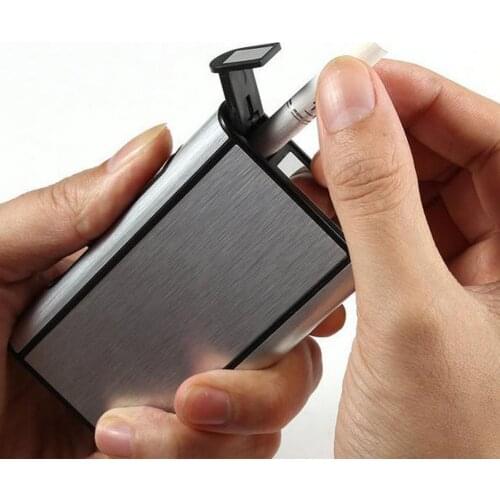 Uitra-Thin Windproof Lighter Metal Frosted Cigar Cigarette box Holder 10pcs Smoke Tobacco Storage Case Popup Ejection Cigarette