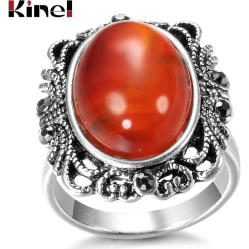Kinel Vintage Big Natural Stone Rings For Women Bride Wedding Jewelry Tibetan Silver Crystal Rings Engagement Jewelry 2020 New