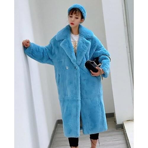 2021 winter women whole skin rex rabbit fur coat long