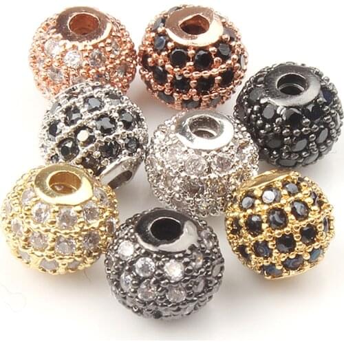 3pcs/lot Round Ball CZ Beads Metal Brass Micro Pave Crystal Zircon Space Beads For Jewelry DIY Charm Bracelet Making 4/6/8/10mm