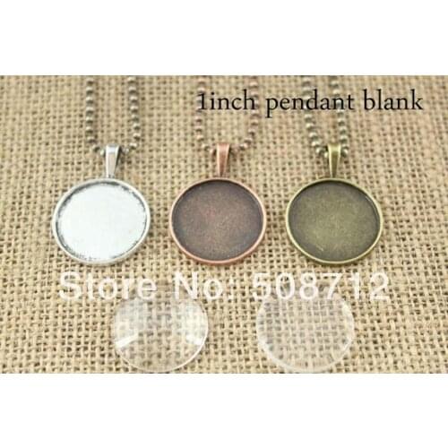30sets 25mm Round Pendant Tray Blanks with Matching Glass Cabochons and Ball Chains