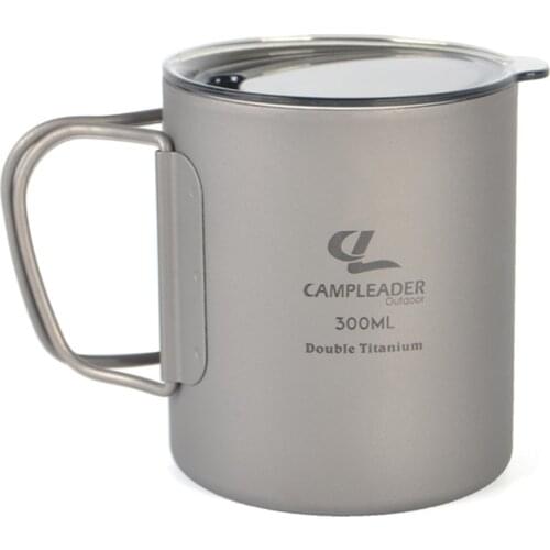 300ml Camping Double Wall Titanium Water Cup with Lid Lightweight Coffee Mug Tea Cup Camping Equipment Picnic 캠핑용품