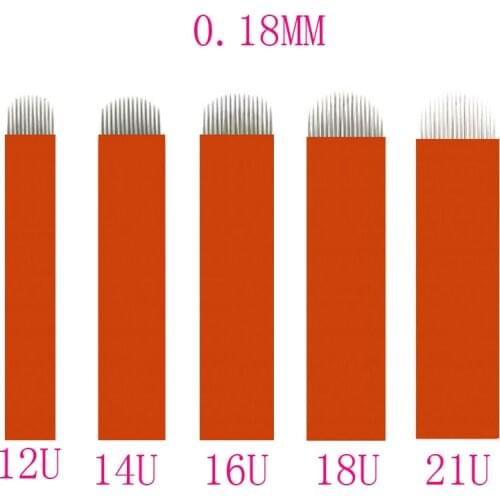 50pcs 12U 14U 16U 18U 21U Microblade 100x Microblading Eyebrow Tattoo Permanent Makeup Manual Blades U Shape Needles