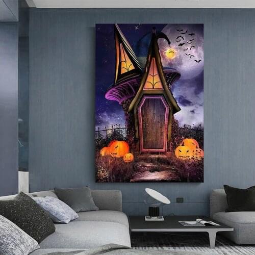 Halloween Pumpkin Church 5D DIY diamond painting full diamond embroidery cross stitch Rhinestone hanging mural decoration