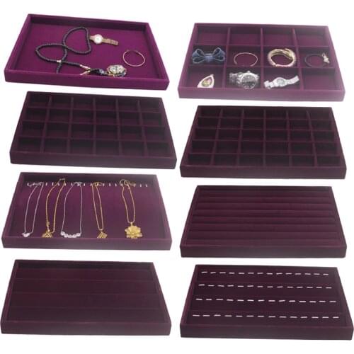 Velvet Drawer Jewlery Box Organizer Tray for Watch Bangle Rings Display Showcase Purple 35 x 24 x 3cm