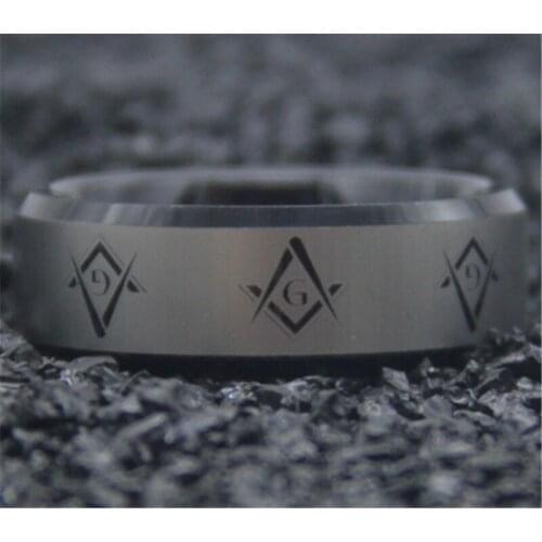 Free Shipping YGK JEWELRY Hot Sales Comfort fit 8MM Black Bevel Masonic Master New Mens Tungsten Wedding Ring