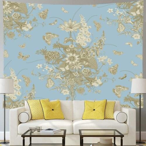 Floral Butterfly Tapestry Wall Hanging Herbs Colorful Daisy Flower Garden Nature Scenery Tapestry For Bedroom Livingroom Decor