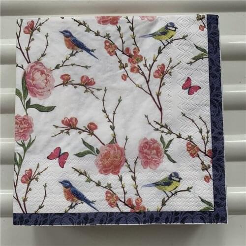 Decoupage wedding vintage napkin paper elegant tissue pink flower bird handkerchief birthday party beautiful serviettes decor 20