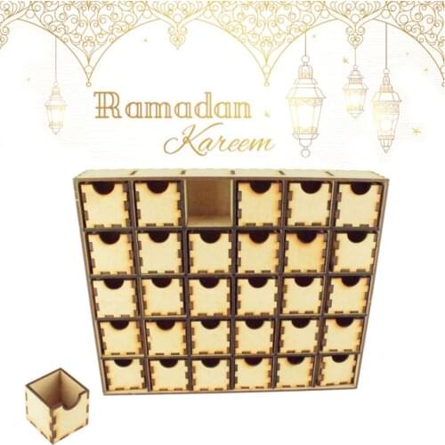 Wooden MDF Drawer Eid Ramadan Mubarak Advent Calendar Muslim Islamic Decorations Ornament Party Supplies 2