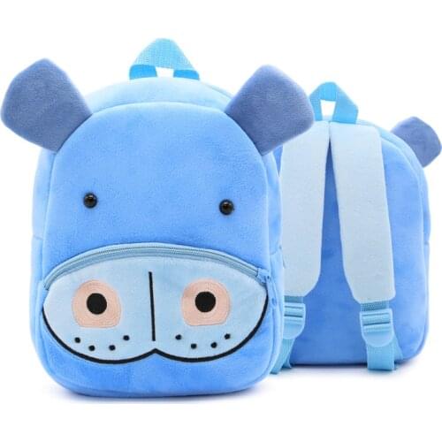 Children School Backpack Cartoon Hippo Design Comfortable Soft Plush Material For Toddler Baby Kindergarten Kids Snacks Bag