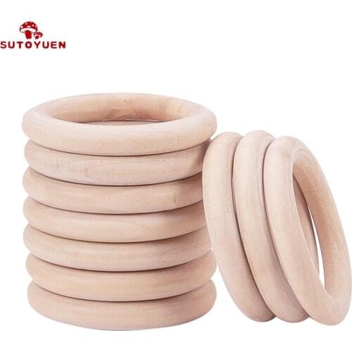 Sutoyuen Baby Teether 100pcs Wooden Round Wood Ring 40-70mm DIY Bracelet Crafts Gift Wood Teether Natural Teething Accessory