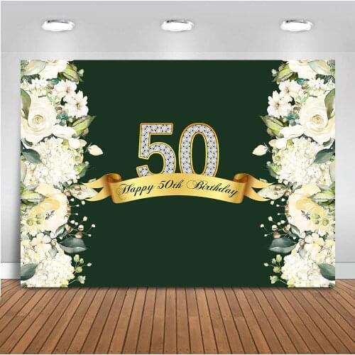 Neoback Photography Backdrop Happy 50th Birthday Spring Flower Wall Wedding Party Decoration Background for Photo Studio 414