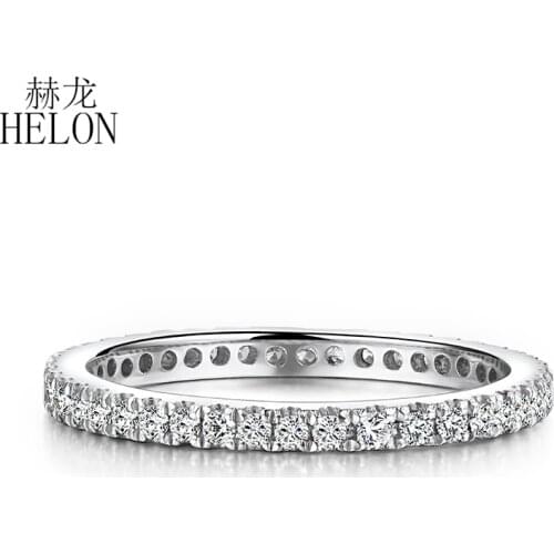 HELON Solid 14K White Gold 1.5mm Wide band Pave Natural Diamonds 0.33CT Engagement Wedding Ring Artistical Women Fine Jewelry
