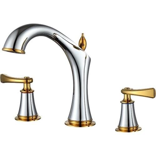 Chrome gold color 8 inch widespread 3 Holes bathroom Lavatory Sink faucet mixer tap New Deck mounted New