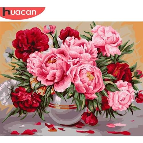 HUACAN Paint By Number Peony Drawing On Canvas HandPainted Painting Art Gift DIY Pictures By Number Flower Kits Home Decor