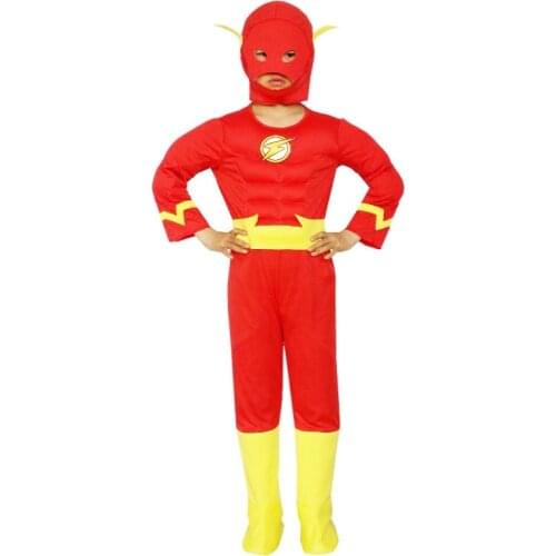 The Flash Costumes Muscle Chest For Kids Boys Halloween Carnival Purim Cosplay Child Flash Super hero Fancy Dress Outfit Suit