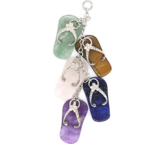 KFT Natural Stone Slipper Shape Pendant Healing Crystal Quartz Amethysts Stone Pendulum Dowsing 7 Chakra Beads Chain Necklace