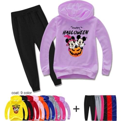Baby Boys Clothing Set Children Girls Halloween Pumpkin Mickey Minnie Costume Kids Hoodie Long Sleeve Sweatshirt+Pant Sport Suit