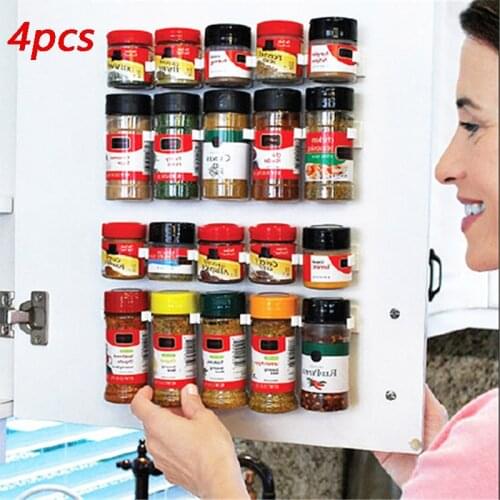 Kitchen Spice Storage Rack Self-adhesive Wall Mounted Clip Cabinet Organizer Ingredient Jars Set Tools Seasoning Bottle Holder