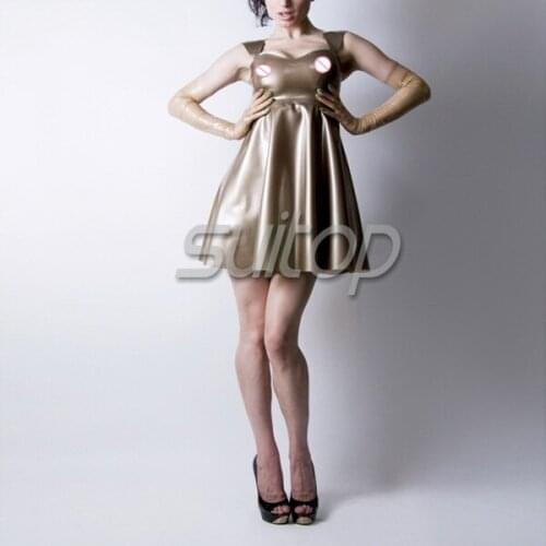 Latex gold dress latex costume sexy rubber latex