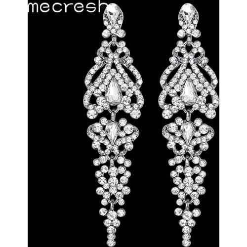 Mecresh Simple Wedding Drop Earrings for Women Clear Crystal Bridal Bridesmaid Long Hanging Earrings Engagement Jewelry EH291