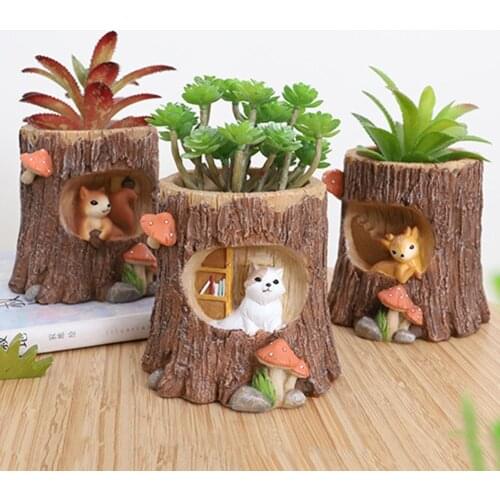 Cartoon Animal Green Plants Bonsai Resin Swing Hanging Basket Micro Landscape Succulent Flowerpot Desktop Potted Decoration