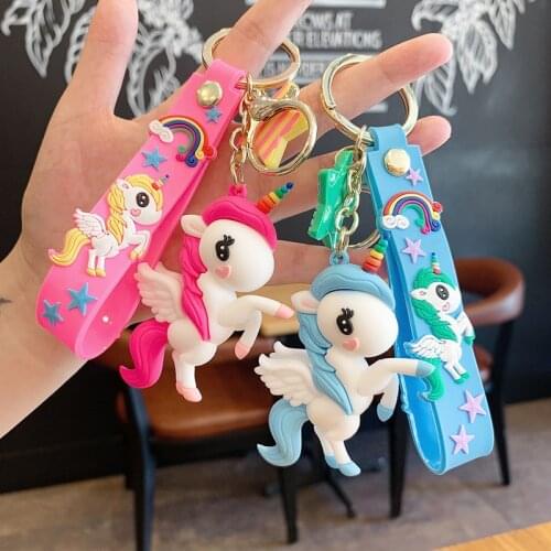 Cartoon Rainbow Unicorn keychain Cute Fantasy Rainbow Horse Key Chain Women Bag Pendant Ornaments Girlfriends Car keyring Gifts