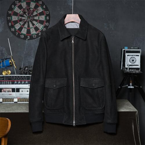 Men Leather Jacket Matte Cowhide Flight Jacket Military Clothing Mens Skin Coat Winter Asian Size S-5XL Wholesale Drop Shipping