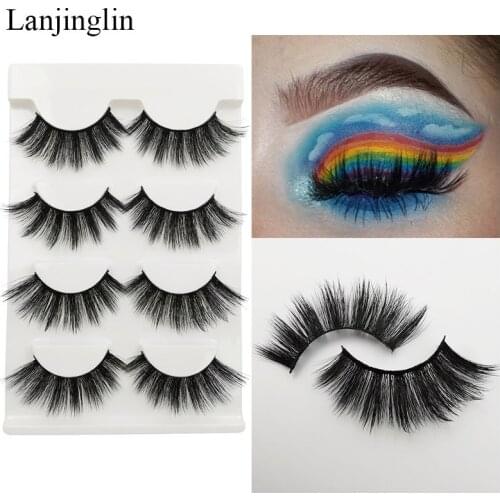 Lanjinglin Soft Faux Cils New 3/4 Pairs 3D Mink Lashes Natural Long Wispy Fluffy Hanmade Makeup Tool Extension Mink Eyelashes