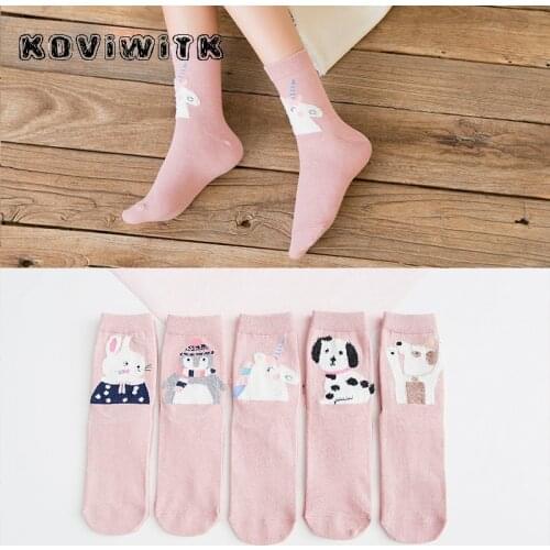 5 pair Winter Animal dog Cotton Socks for womens unicorn Short solid girls Lady Fashion Black sock Casual Cute women Gifts sox