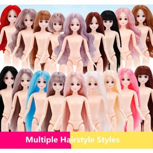 New 30cm Bjd Doll Fashion Nude Doll Doll 20 Joints Movable 3D Eyes Brown Gray Mid-length Wig 19 Dolls DIY Dress Up Girl Toy Gift