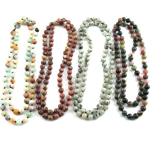 Wholesale Fashion Semi Precious Stones Beads Statement Necklaces long Knotted Beads Necklace
