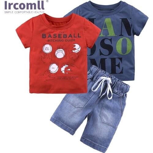 Irocmll 2-6 Year Boys Clothing Sets 2020 Summer Red shirts +Blue T-shirt + Denim shorts 3pcs set kids boy fashion clothes suits