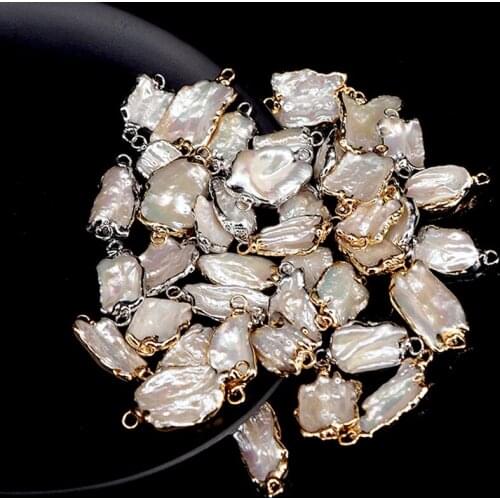 Natural Freshwater Pearl Pendant irregular Double hole connector Pendants for Jewelry Making DIY Bracelet Necklaces Accessories
