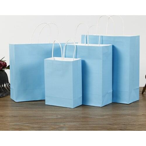 Premium blue kraft paper bag party gift paper bag wedding birthday candy gift multi-function gift bag reusable bag 100pcs