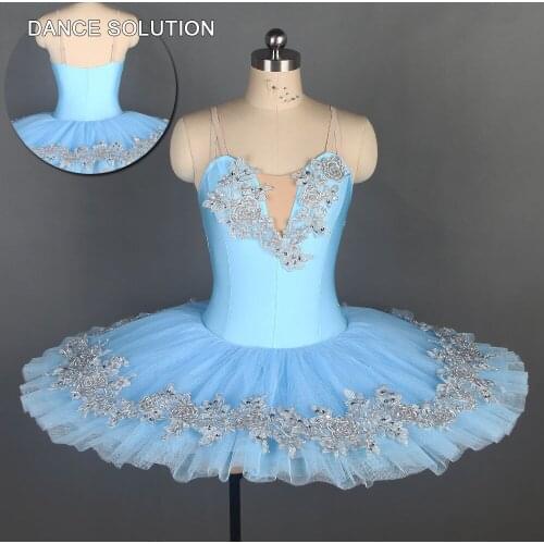 Pre-professional Pancake Tutu with Pale Blue Spandex Bodice for Adult and Girl Dancer Solo Dress Performance Costumes BLL111