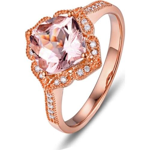 Rose Gold Color Irregular Shape Morganite Stone with Rhinestone Finger Ring Charm Jewelry