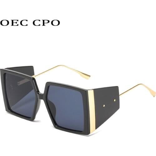 OEC CPO Big Frames Square Sunglasses Women Vintage Oversized Sun Glasses For Men Retro One Piece Eyeglasses Brand Designer UV400