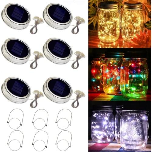 Solar Mason Jar Lights, 6 Pack Fairy Star Firefly Solar Lids Jar Lights for Mason Jar Wedding Patio Garden Lanterns Table Decor