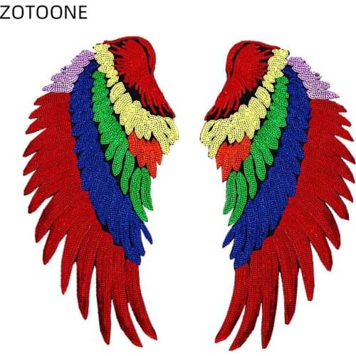 ZOTOONE Iron on Sequin Patches Colorful Feathers Embroidered Patch Sewing Cloth Stickers for Jackets DIY Badge Bag Appliques E
